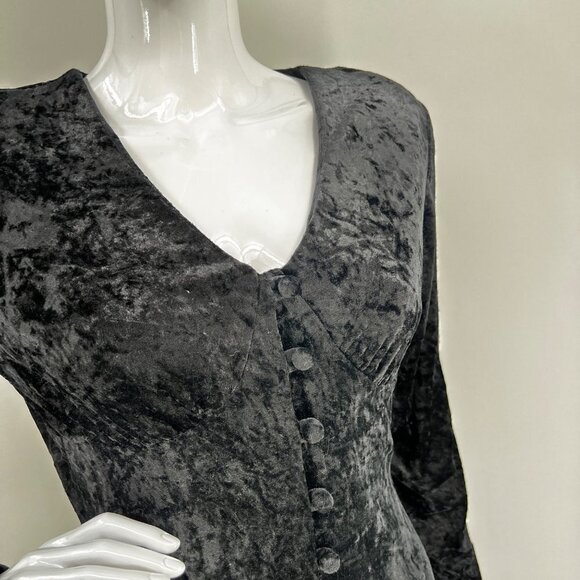Vintage 90s Crushed Velvet Black Gothic Morticia Addams Maxi‎ Dress Size M - Picture 6 of 12